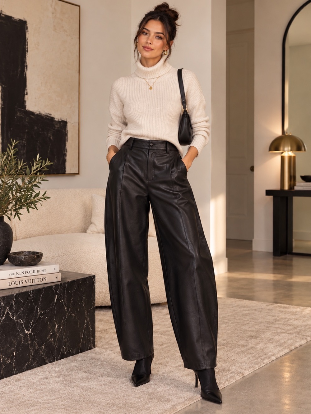 Zara Faux Leather Barrel Leg Pants Size M